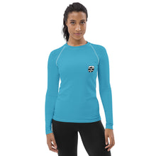 Load image into Gallery viewer, Savoie Paddle Club Women Rash Guard - aqua - BW logo
