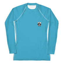 Load image into Gallery viewer, Savoie Paddle Club Women Rash Guard - aqua - BW logo
