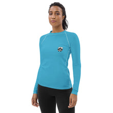 Load image into Gallery viewer, Savoie Paddle Club Women Rash Guard - aqua - BW logo
