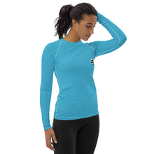 Load image into Gallery viewer, Savoie Paddle Club Women Rash Guard - aqua - BW logo
